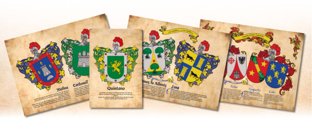 Láminas de escudos heráldicos enmarcadas
