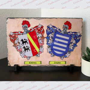 Pizarra heráldica con dos escudos