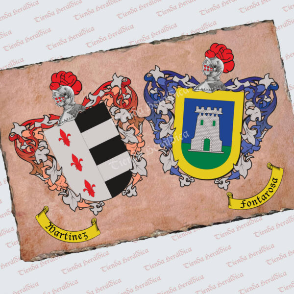 Pizarra heráldica con dos escudos