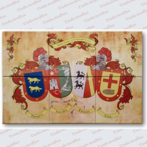 Azulejo cerámica con 4 escudos de apellidos