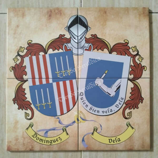 Azulejo cerámica con 2 escudos de apellidos
