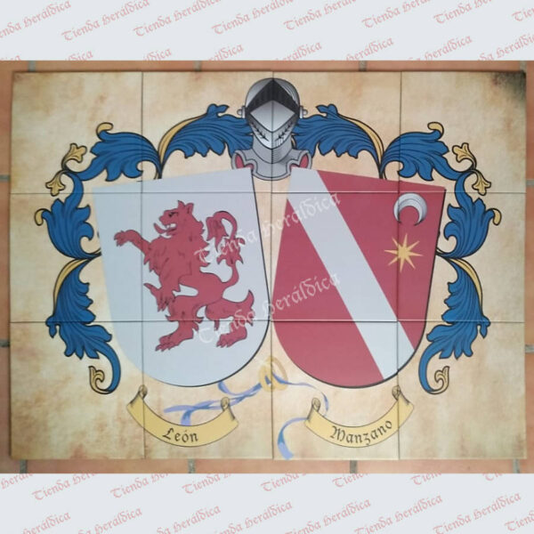 Azulejo cerámica con 2 escudos de apellidos