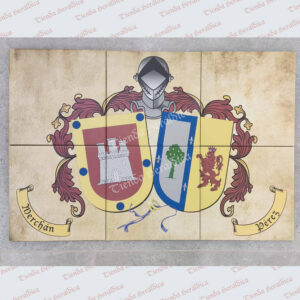 Azulejo cerámica con 2 escudos de apellidos