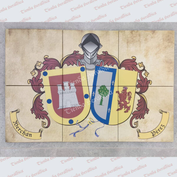 Azulejo cerámica con 2 escudos de apellidos