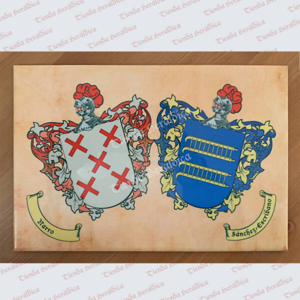 Azulejo cerámica con 2 escudos de apellidos