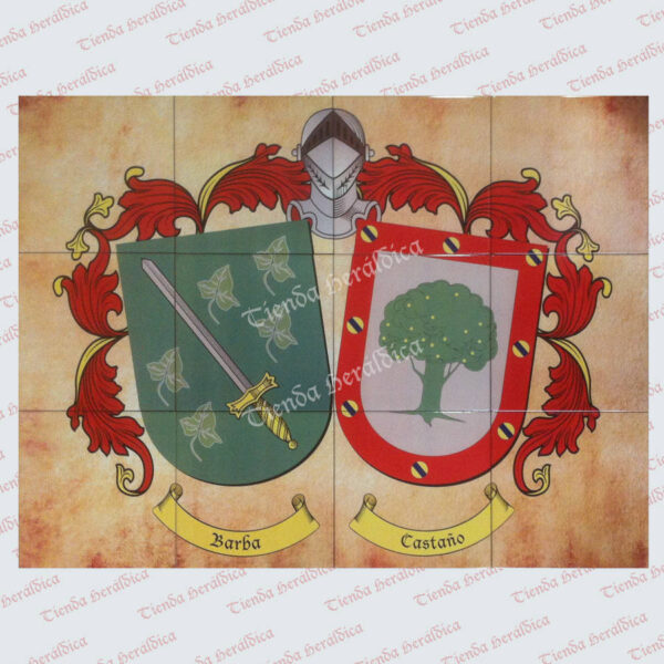 Azulejo cerámica con 2 escudos de apellidos