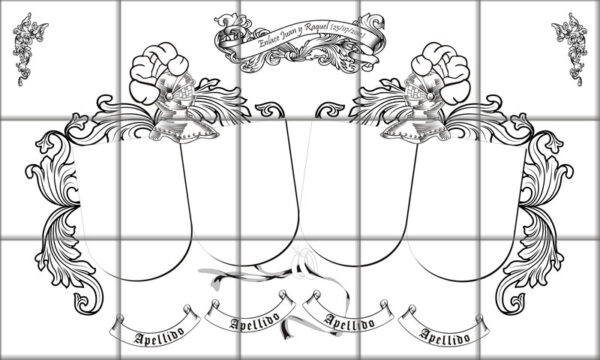 Azulejo cerámica con 4 escudos de apellidos
