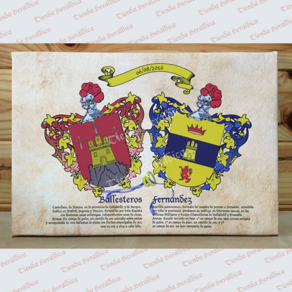 Lienzo con 2 escudos apellidos especial bodas