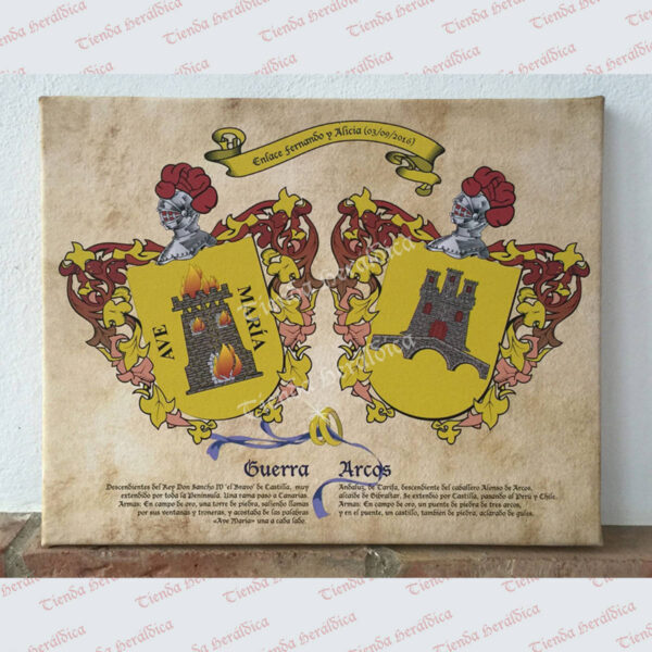 Lienzo con 2 escudos apellidos especial bodas