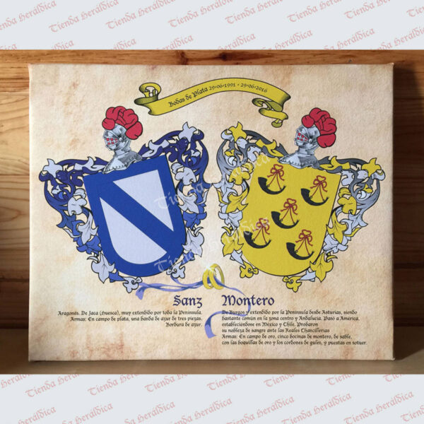 Lienzo con 2 escudos apellidos especial bodas
