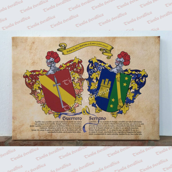 Lienzo con 2 escudos apellidos especial bodas