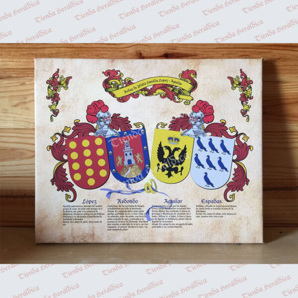 Lienzo con 4 escudos apellidos especial bodas
