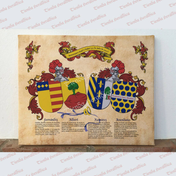 Lienzo con 4 escudos apellidos especial bodas
